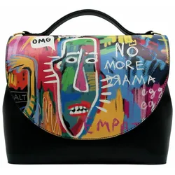 Henkeltasche DOGO "Damen Handy Bag No More Drama Vegan Damen Handtaschen (Fashion)", Damen, Gr. H/T: 24cm x 12cm OneSize, schwarz, Lacklederimitat, Taschen, Vegan