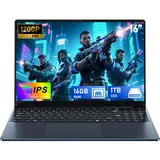 FUNYET 16-Zoll-PC Laptop, N150 Prozessor Notebook (bis zu 3,4 GHz), 16 GB RAM 1 TB SSD, 1920 x 1200 FHD Laptops, Computer mit beleuchteter Tastatur, 6000 mAh Notebook,WiFi 5,BT 5.0, Win 11 Laptop