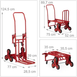 Relaxdays Treppensteiger bis 150 kg Traglast, multifunktionale Transportkarre, 2in1, Profi, rot