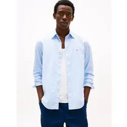 Tommy Hilfiger für Herren. MW0MW37549 Blaues gestreiftes Hemd mit normaler Passform (S), Lässig, Baumwolle, Klassisch, Langarm
