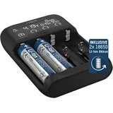 Ansmann Lithium 4 Universalladegerät mit 2x 18650 Akkuzellen (2600mAh) Ladegerät LiIon, LiFePO4, NiMH 18500, 18650, 14500, 16340