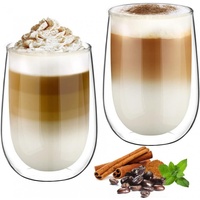 FELIXLEO Thermoglas 350ml Doppelwandige Latte Macchiato Set Kaffeetassen Glas 2er Set