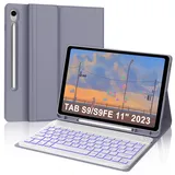 IVEOPPE Tastatur für Samsung Galaxy Tab S9 FE 10.9"/S9 11", Hülle mit Tastatur für Samsung Tab S9/S9FE 2023, Bluetooth Magnetisch 7-Farbige Beleuchtung QWERTZ Tastatur Galaxy S9 Tablet, Lila