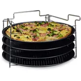 Relaxdays Pizzablech Set HBT:20x32x32cm, 4 Backbleche mit Ständer, Antihaft, Pizza/Flammkuchen, anthrazit