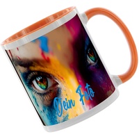 Crealuxe Kaffeetasse - Fototasse - Tasse mit Foto - Spruchtasse, Bürotasse, bedruckte Keramiktasse, Hochwertige Kaffeetasse, Tasse personalisiert mit Name/Spruch (Orange)