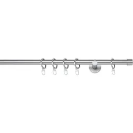 MYDECO ondeco Gardinenstange auf Maß 20mm Cap 1-lauf Vorhangstange Wandträger 6,5cm Stilgarnitur mit Ringen für Vorhänge Edelstahl-Optik 120cm