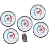 Lantelme 5 Stück Kühlschrankthermometer Set selbstklebend Thermometer auch für Gefrierschrank Eisfach Kühltheke Kühlzelle Kühlfach Kühlschrank zum ankleben Bimetall und Analog (Grau)