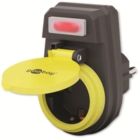 goobay 41266 Schutzkontaktsteckdose, IP 44 spritzwassergeschützt, 1-Fach Schutzkontakt-Steckdosenadapter mit Schutzkappe und beleuchteten Schalter für den Außenbereich geeignet