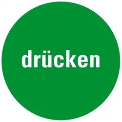 Aufkleber I Türhinweis Drücken, verhindert Stoßverletzungen, grün, Folie, selbstklebend, Ø 100mm