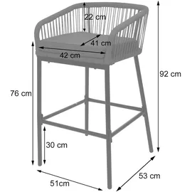 Mendler 2er-Set Rope-Barhocker HWC-O22, Tresenhocker, Outdoor Sitzpolster Seilgeflecht Metall ~ hellgrau, Kissen hellgrau