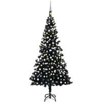 vidaXL Künstlicher Weihnachtsbaum mit LEDs Kugeln Schwarz 210 cm PVC Modell 3