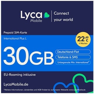 Lyca Mobile International Plus L Prepaid Smartphone Sim Karte ohne Vertrag weiß Weiß 4G