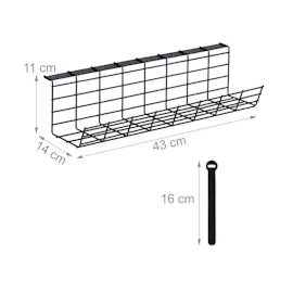 Relaxdays Kabelkanal Schreibtisch, 2er Set, Kabelmanagement, HBT: 11 x 43 x 14 cm, mit Kabelbinder, Kabelhalter, schwarz