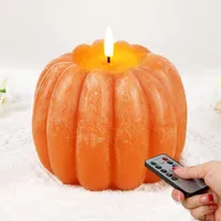 Howeifull LED Kürbis Kerzen mit Fernbedienung und Timer Flammenlose Dekorative Kerze 13cm Batteriebetrieb Echtwachskerze (Orange