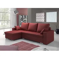 Fun Möbel Ecksofa Sofa ADARA mit Schlaffunktion Kunstleder Rot Ottomane Links - Schwarz