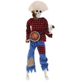 Halloween Deko,Halloween Totenkopf Deko,Animiertes Skelett als Dekoration, Cowboy-Figur animierte Bewegung Sound aktiviertes Musikskelett Halloween(Benötigt Zwei AA-Batterien) (Modell B (mit Licht))