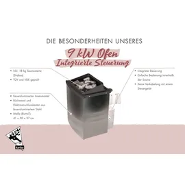 Karibu Sandra inkl. 9 kW Ofen + int. Steuerung + Dachkranz