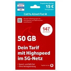 Vodafone Prepaid Prepaid CallYa M | 15 EUR Startguthaben | 1 Monat 50GB | 5G-Netz