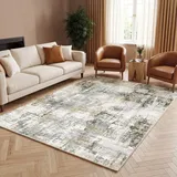 Autsel Waschbarer Wohnzimmer Teppich 160x230cm Grau/Beige, Abstrakt Design Kurzflor Teppich, rutschfest weicher Läufer, pflegeleichter Bodenbelag für Schlafzimmer, Flur, Küche, Esszimmer und Diele