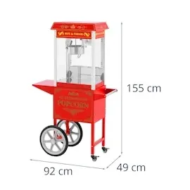 Royal Catering Popcornmaschine mit Wagen Retro-Design 150 / 180 °C rot Popcornmaker Popcorn-Automat, Fun Kitchen, Rot