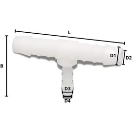 KLASEBO Schlauchverbinder T-Stück 6 mm x 4 mm x 6 mm Weiß