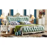 JVmoebel Schlafzimmer-Set Grünes Chesterfield Bett Schlafzimmer Betten mit 2 Nachttischen 3tlg, Made in Europa blau