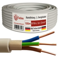 M&G Techno 100m NYM-J 3x1,5 mmІ Mantelleitung Feuchtraumkabel Elektrokabel Kupfer, grau, 8821