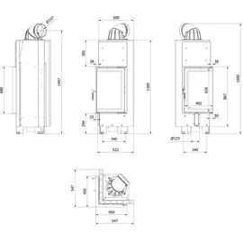 Kratki Kamin MBN Rechts 10 kW Stahl Schwarz/Abdeckplatte Glas