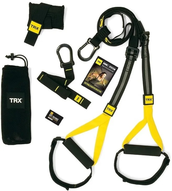 TRX HOME 2 Schlingentrainer, Suspension-Trainer, mit Trainingsprogrammen und Transportbeutel, schwarz/gelb, Türbefestigung