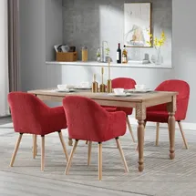 Woltu 4er Esszimmerstühle Küchenstuhl Polsterstuhl mit Armlehnen Rückenlehne Armlehnstuhl aus Cord, Massivholzbeine für Wohnzimmer Esszimmer Rot - Rot