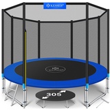 Trampoline Komplettset 305 cm inkl. Sicherheitsnetz, Leiter und Randabdeckung blau