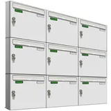 AL Briefkastensysteme Basic 9er Briefkasten Weiß inkl. Zeitungsfach