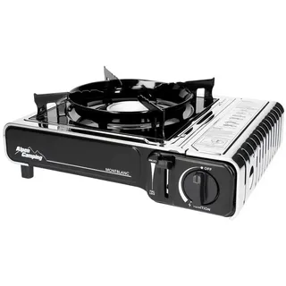 Alpen Camping Gasgrill Mount Blanc, [ 2,2 kW ] für Gaskartuschen; integr. Piezozündung schwarz|silberfarben