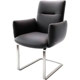 DeLife Freischwinger Jova-Flex mit Armlehnen Echt-Leder Schwarz Freischwinger flach Edelstahl Taschenfederkern,