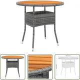 Gartentisch Ø80x75 cm Akazienholz und Poly Rattan Grau - Gartentisch - Outdoor-Tisch - Terrassenmöbel - Gartenmöbelset - Polyrattan Tisch - The