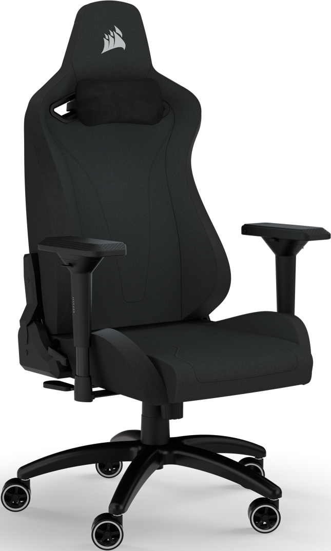 CORSAIR TC200 Gaming-Stuhl mit Stoffbezug – Standard Fit, Lendenstütze, Nackenkissen, schwarz