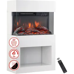 KAMINIO Elektrokamin HENRI - Elektrischer Kaminofen mit Heizung, 3D-Flammeneffekt, Holzfach, Fernbedienung - Weiß