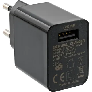 InLine InLine® USB Ladegerät Single, Netzteil, 100-240V zu 5V/2,5A, schwarz