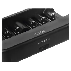 EMOS Akku-Ladegerät NiMH, NiCd für 6 Akkus, Schnell-Ladegerät 500 mA, für 1-6x AAA, AA, C, D, 9 V aufladbare Batterien, inkl. USB-C Kabel, Akkuschutz, Sicherheitsfunktionen