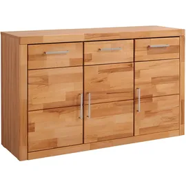 OTTO home Sideboard OTTO HOME "Logo,130cm breit,42 cm tief, Fronten Massivholz,2 breite Fächer", beige (kernbuche teilmassiv), B:130cm H:80cm T:42cm, Holz teilmassiv, Sideboards, Sideboard, Holz massiv, Holzwerkstoff, Metall Griffe,3Türen,3Schubladen