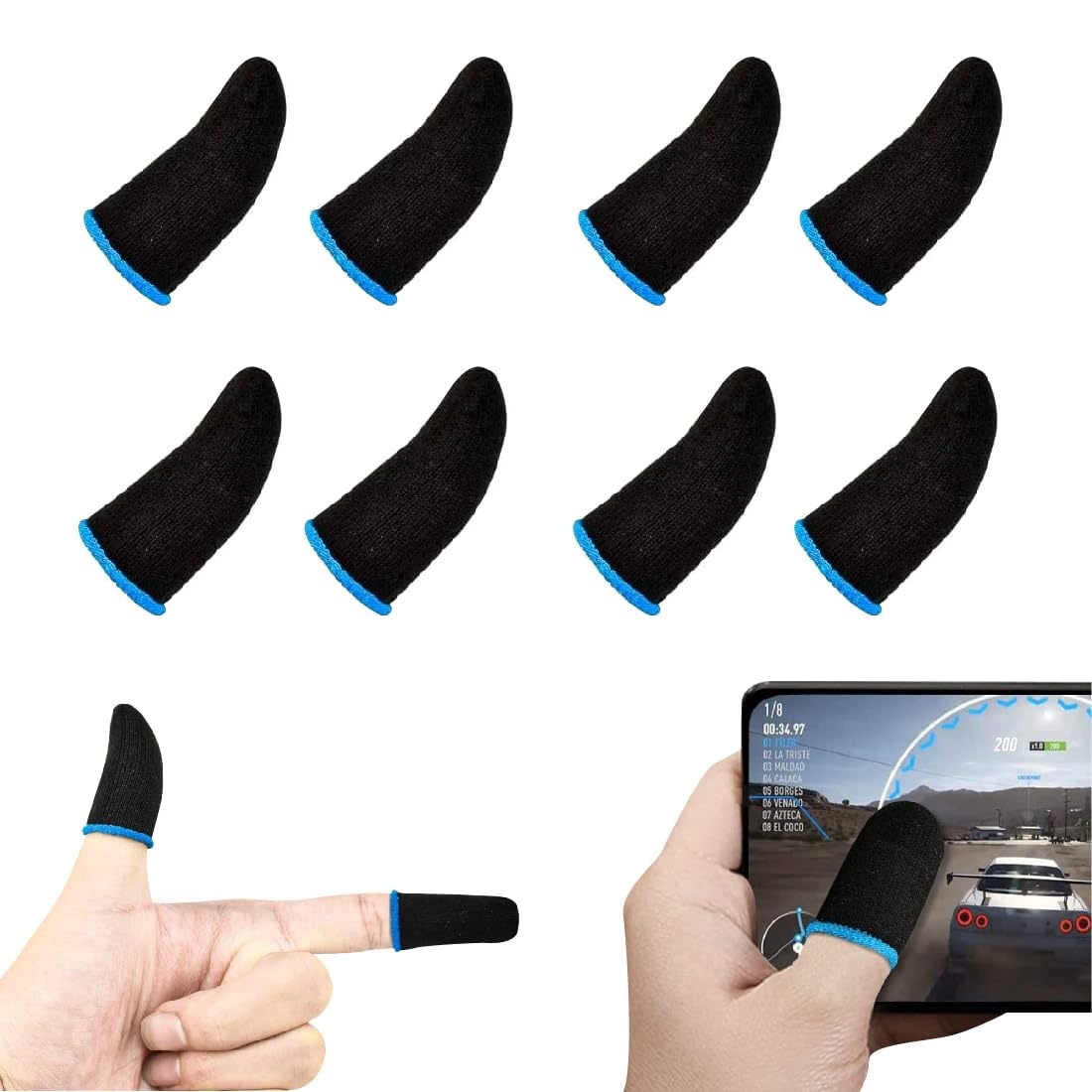 8 Stück Mobile Gaming Finger Sleeve,Mobile Game Finger Sleeve Touchscreen Fingerhülse Anti-Sweat Empfindliche Spiel Handy Kontroller Atmungsaktiv Anti-Schweiß Fingerlinge Gaming Zubehör