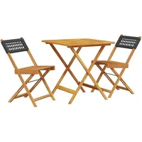 vidaXL 3-tlg. Bistro-Set Schwarz Poly Rattan und Massivholz