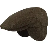 Herren Winter Schiebermütze mit Ohrenklappen | Flatcap | Schirmmütze – aus 100% Wolle im Fischgrat Design – mit ausklappbarem Ohrenschutz - Hautfreundlich & Bequem, 57, Braun - 57