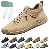 Generisch Bequeme Stützende Sneakers, Schuhe, Slip On Sneaker Barfußschuhe Leder Orthopädische Leichtigkeit rutschfeste (39,Apricot) - 39 EU
