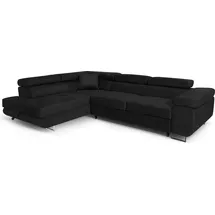 torana Ecksofa Aller L-form mit Schlaffunktion und Bettkasten in Schwarz (Jasmine 100), Links Ottomane