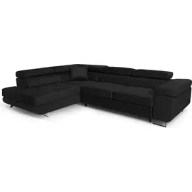 torana Ecksofa Aller L-form mit Schlaffunktion und Bettkasten in Schwarz (Jasmine 100), Links Ottomane