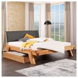 Lomadox Schlafzimmer-Set BRANTFORD-69, (Spar-Set, 3-tlg., Bettgestell Bettschubkästen), Liegefläche 140x200, Polsterkopfteil, Kiefer massiv eichefarben geölt braun 158 cm x 100 cm x 222 cm