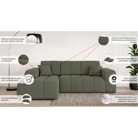 OTTO home Ecksofa OTTO HOME "CASSY L-Form, Schlafsofa mit Bettkasten, Maße B/T/H: 245/165/88 cm", grau (hellgrau), B:244,5cm H:88cm T:164,5cm, 94% Polyester, 6% Nylon, Sofas, Ecksofa, mit 2 Rückenkissen, Recamiere rechts oder links bestellbar
