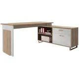 MID.YOU Eckschreibtisch Weiß, Sonoma Eiche, Metall, 1 Schubladen, U-Form, 65x76x140 cm, Stauraum, Arbeitszimmer, Schreibtische, Eckschreibtische