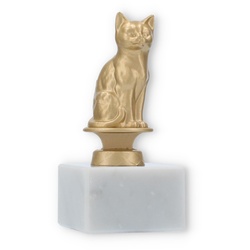 Pokal Metallfigur Katzen goldmetallic auf weißem Marmorsockel 13,5cm